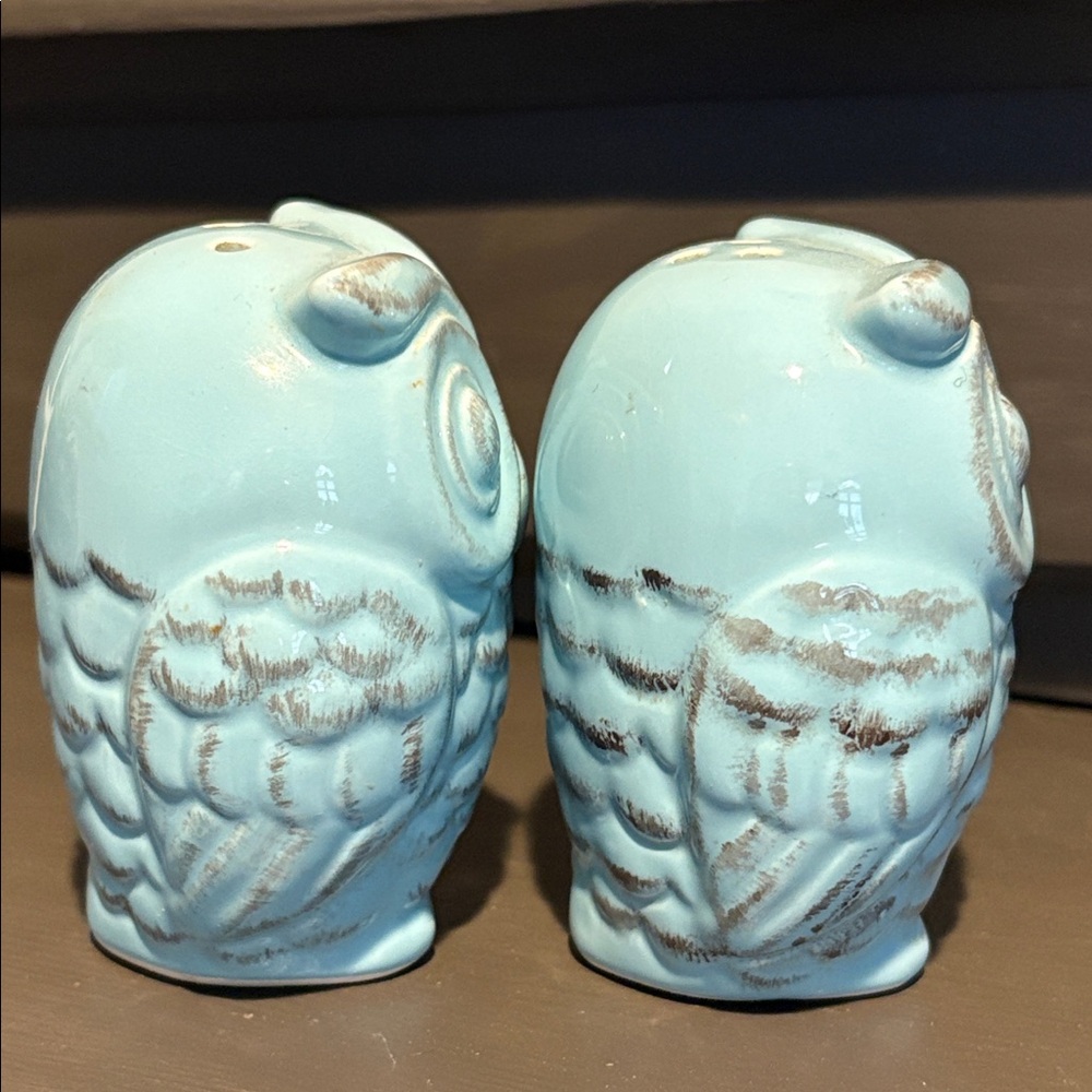 Owl Salt & Pepper Shakers Blue Vintage look - Picture 5 of 11
